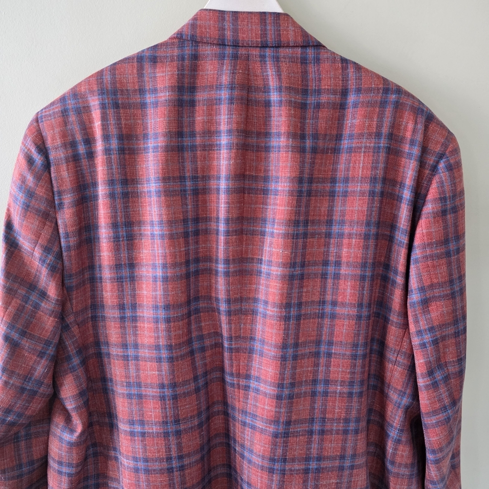 Coppley Loro Piana 50R Modern Contemporary Luxury Preppy Red Windowpane Blazer - Picture 14 of 16